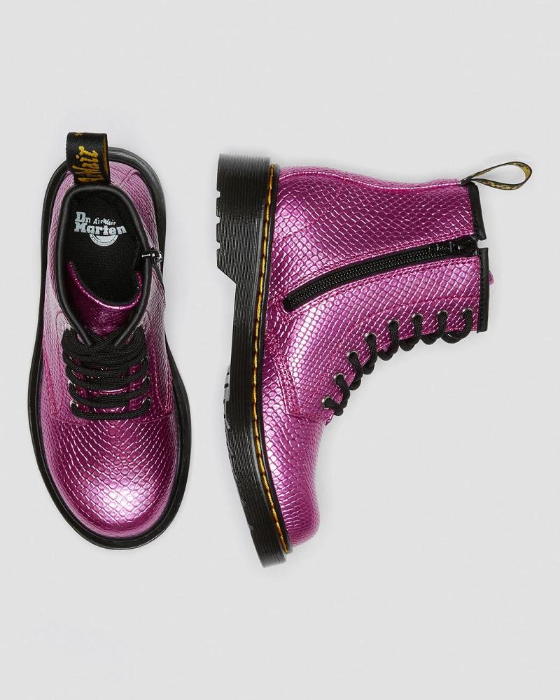 Pink Kids' Dr Martens Junior 1460 Reptile Emboss Lace Up Boots | CA 688QMA